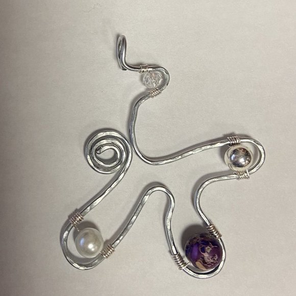 Artisan Created Hammered Stainless Steel with Jasper, Silver Plated and Crystal - Picture 4 of 12